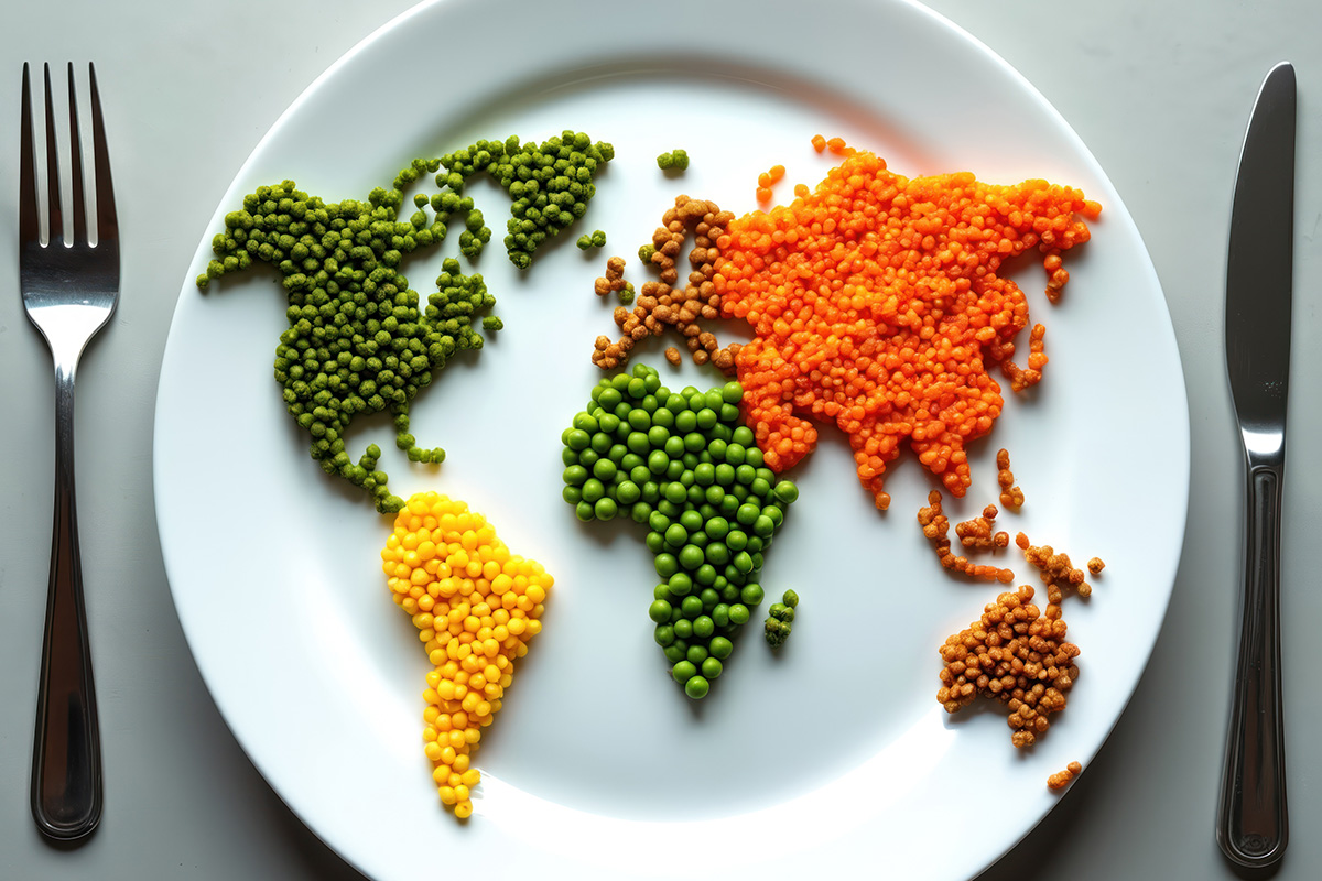 Die Kontingente aus Hülsenfrüchten auf einem wiessen Teller mit Besteck