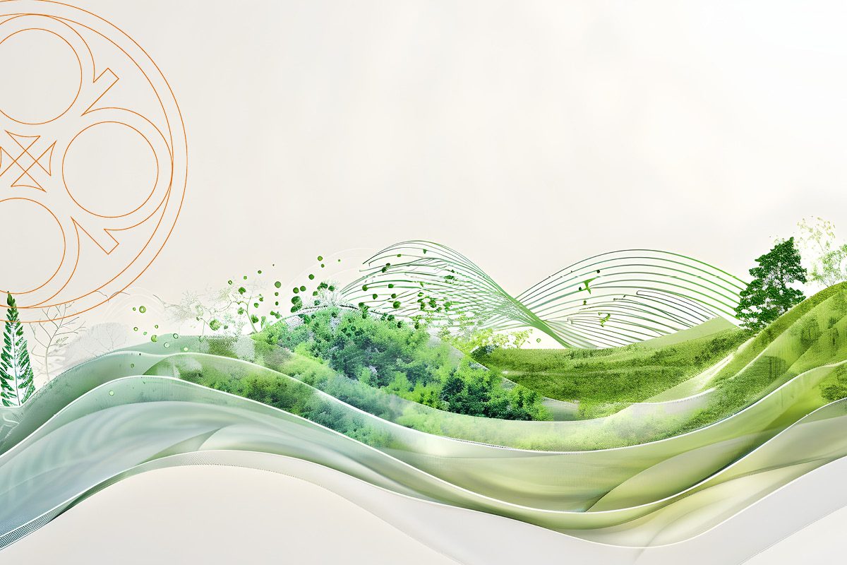 Sanfte Wellen mit Bäumen, Wiesen und Büschen